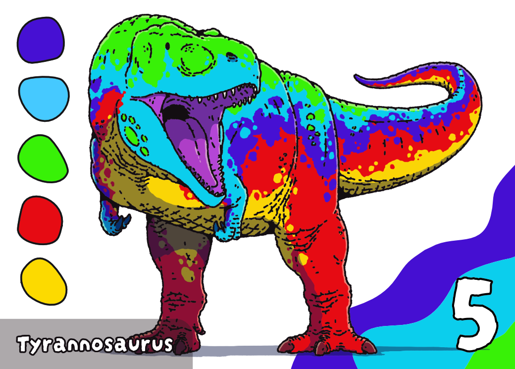 Tyrannosaurus card, five colors
